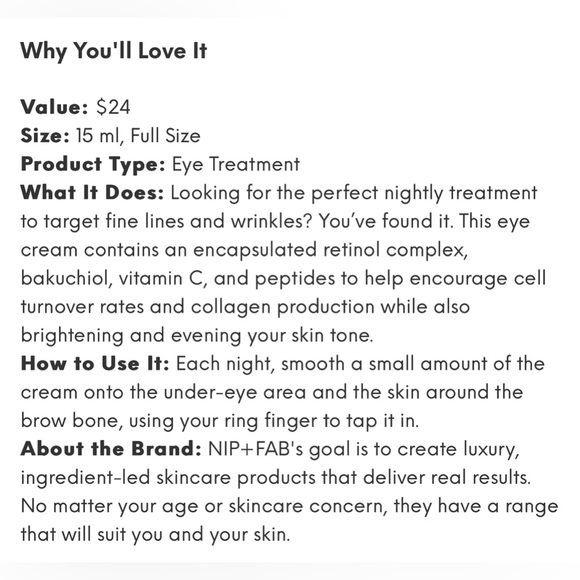 $8 NIP + FAB EYE SERUM. NEW IN BOX. $8 WHEN BUNDLED - Picture 2 of 5